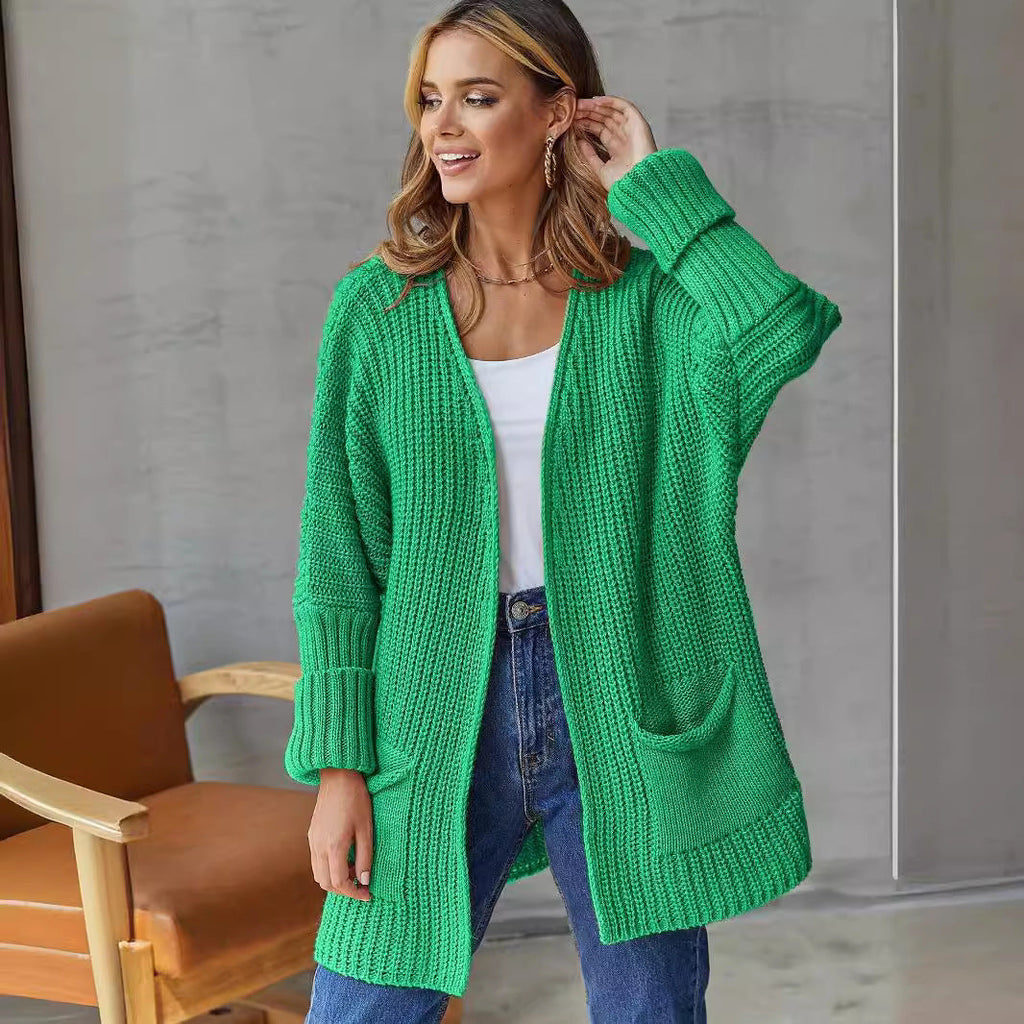 Women's Knit Cardigan with Large Pockets and Textured Design