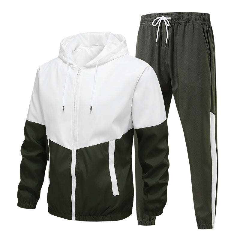 Men's Two-Piece Training Set with Hooded Windbreaker and Tapered Jogging Pants