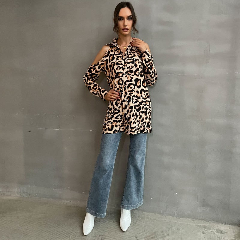 Women's Off-the-Shoulder Leopard Print Blouse
