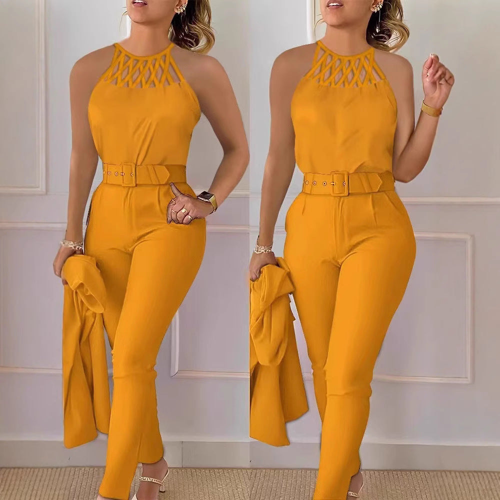 Elegant Jumpsuit with Chic Belt and Refined Cut-Out