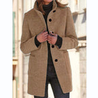 Women's Elegant Wool Jacket with Pockets and Button Closure