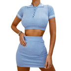 Women's Crop Top and Mini Skirt Set in Trendy Ribbed Design
