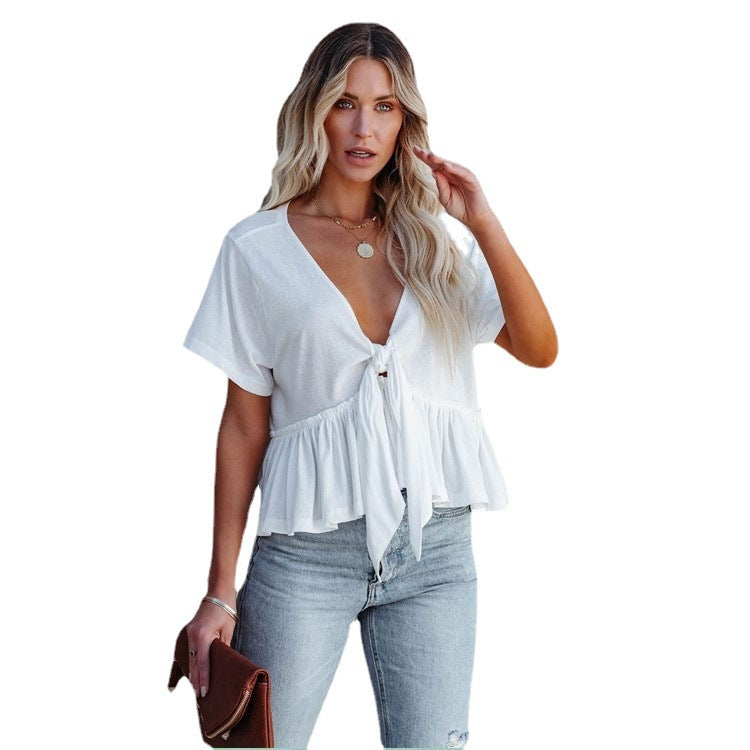 Women's Loose-Fit Blouse with Deep V-Neck