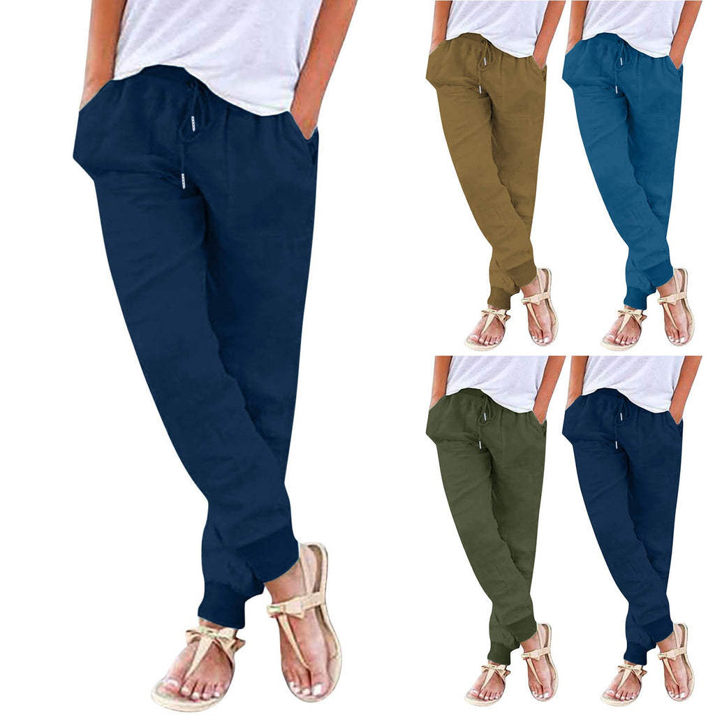 Women's Comfortable Casual Pants with Elastic Waist and Practical Pockets