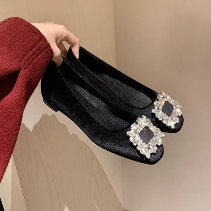 Women's Ballet Flats with Decorative Rhinestone Detail