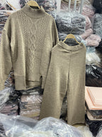 Women's Elegant Knit Suit with High Collar and Colorful Pattern