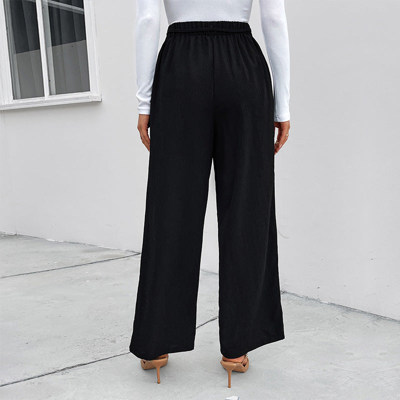 Women's Elegant Palazzo Trousers with High Waist and Tie Belt