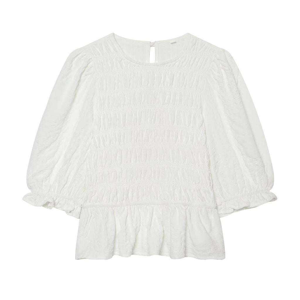Women's Blouse with Ruffles and Balloon Sleeves