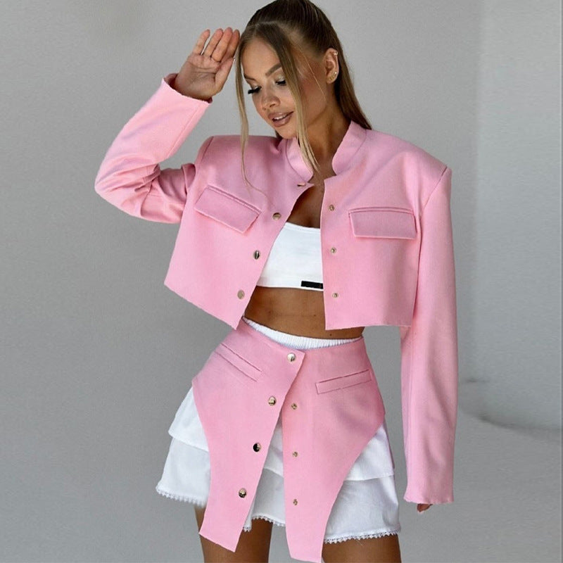 Women's Fashionable Crop Jacket and Skirt Set