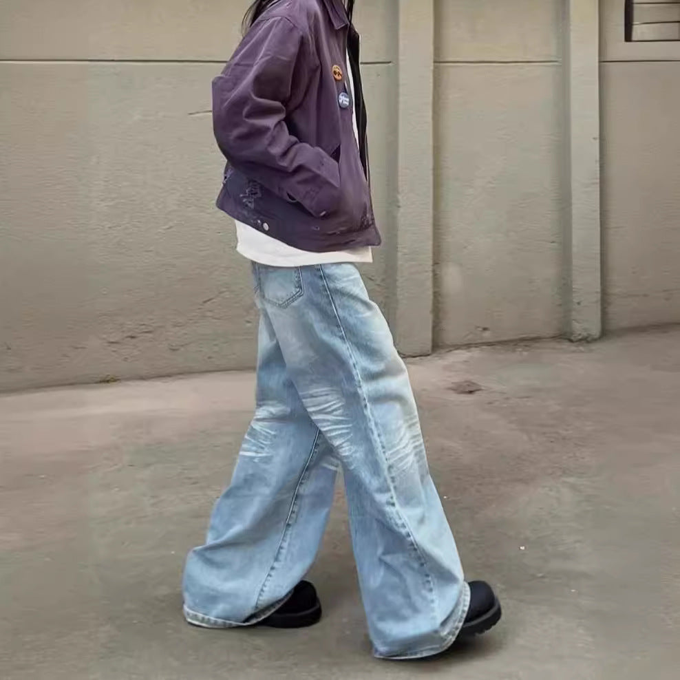 Women's Baggy Jeans with Vintage Look and Casual Details