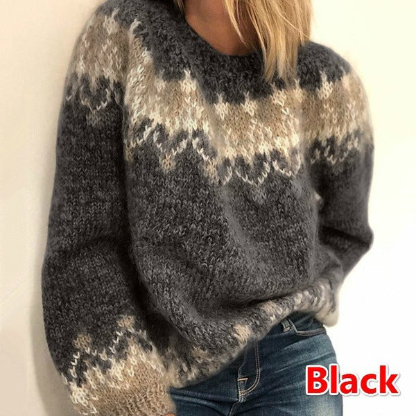 Cozy Knit Sweater with Modern Pattern and Voluminous Sleeves