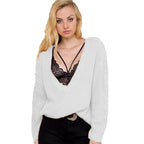 Women's Chunky Knit Sweater with Deep V-Neck and Casual Fit