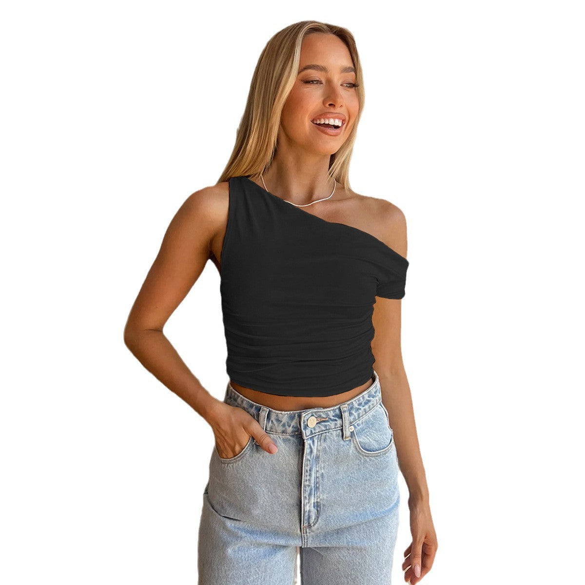 Women's Asymmetrical Ruffled Crop Top