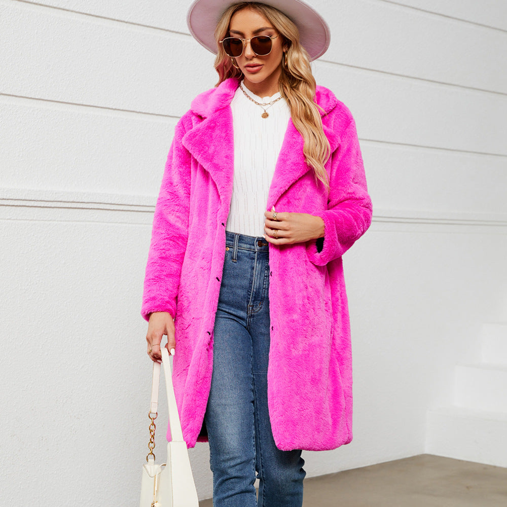 Elegant Faux Fur Coat with Deep Collar