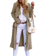 Women's Flowy Trench Coat with Tie Belt and Large Lapel