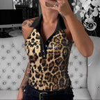 Women's Glittering Leopard Print Polo Shirt