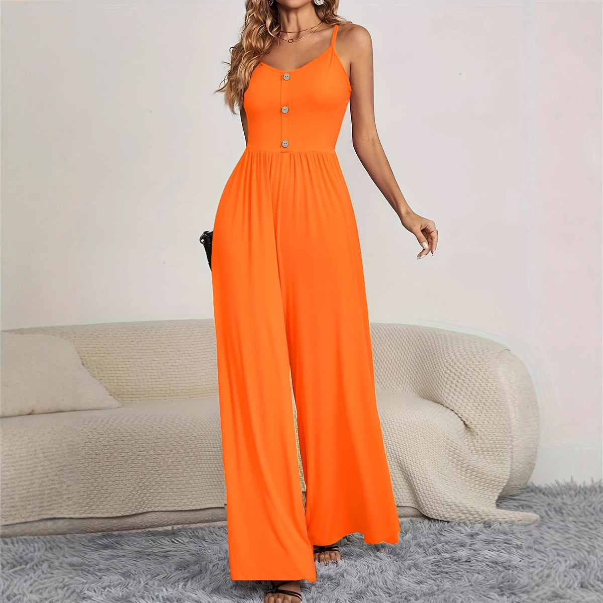 Women's Jumpsuit with Button-Up Top and Wide Leg