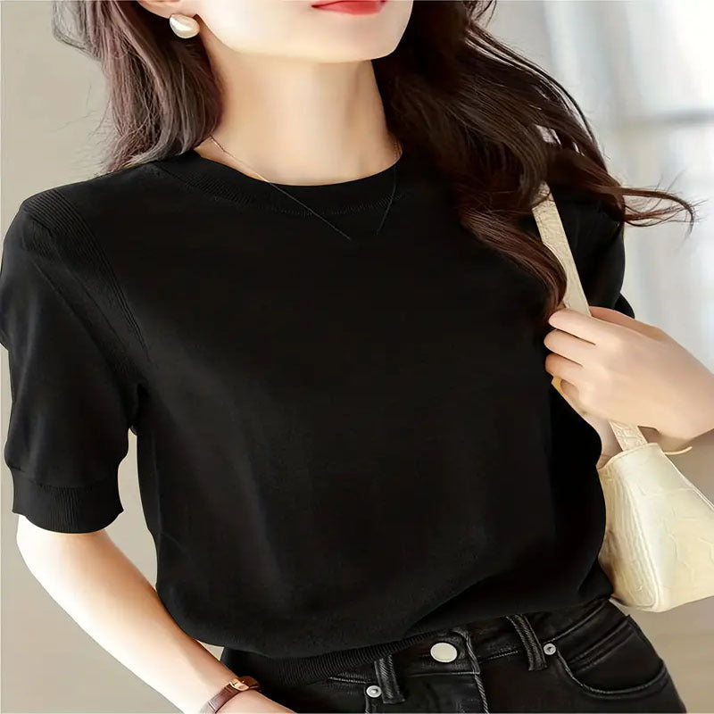 Elegant Short-Sleeve Sweater with Fine Knit Structure