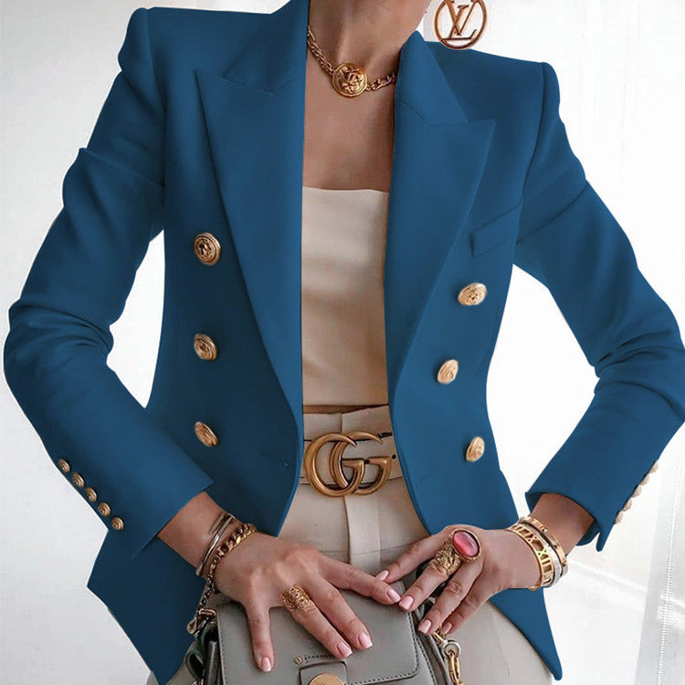 Elegant Double-Breasted Blazer with Gold Buttons
