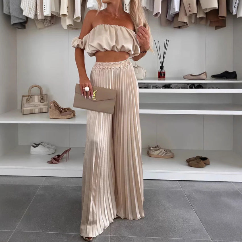 Women's Elegant Set with Flowy Top and Pleated Trousers