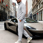 Men's Waffle Texture Half-Zip Loungewear Set