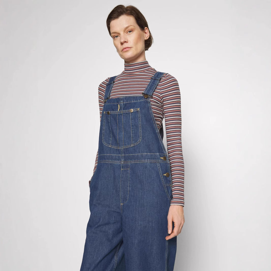 Women's Wide-Leg Denim Overalls with Adjustable Straps