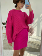 Casual Textured Knit Sweater with Drop Shoulders