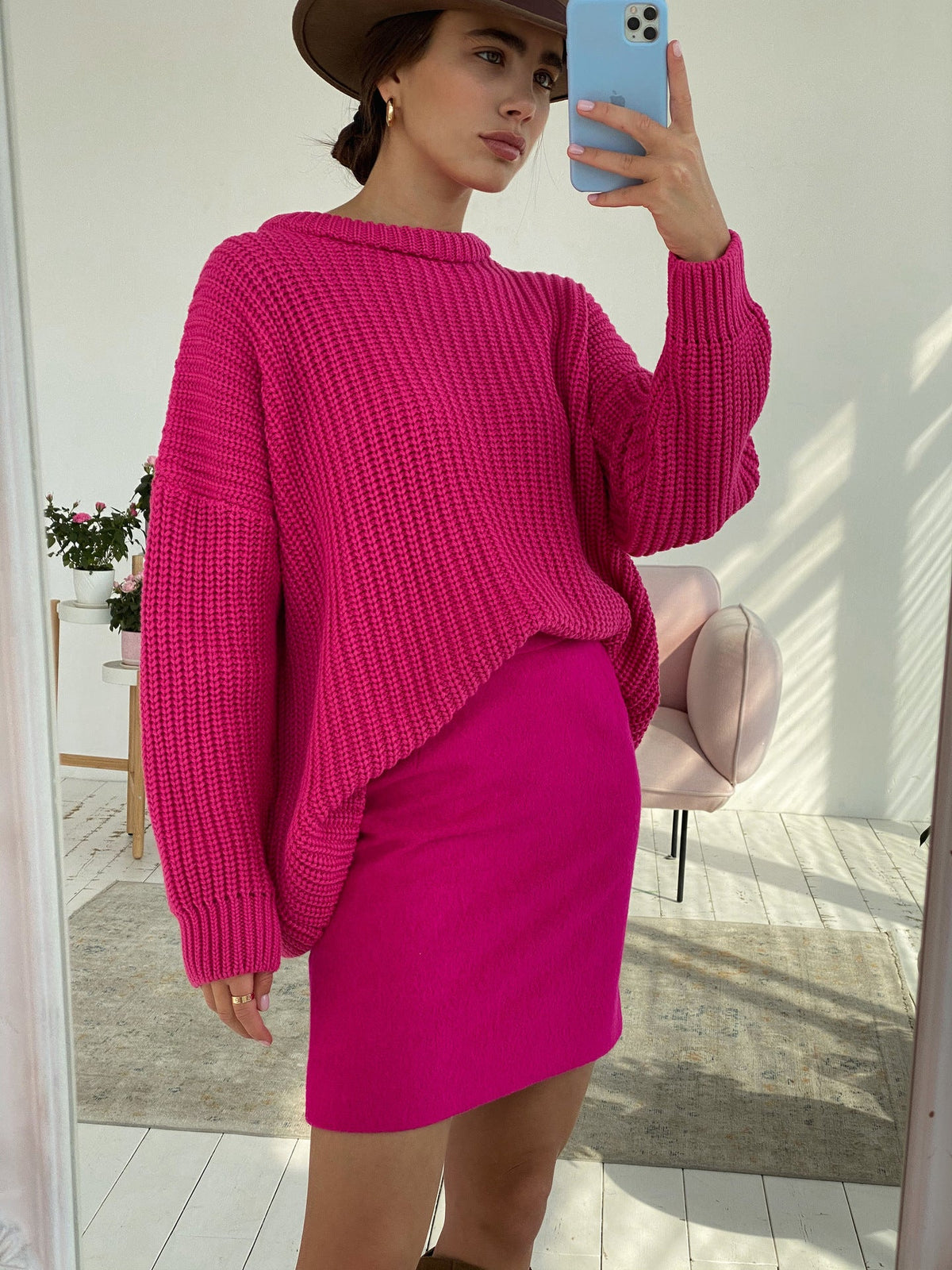 Casual Textured Knit Sweater with Drop Shoulders