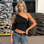 Women's Asymmetrical Top with Ruching and Shoulder Detail