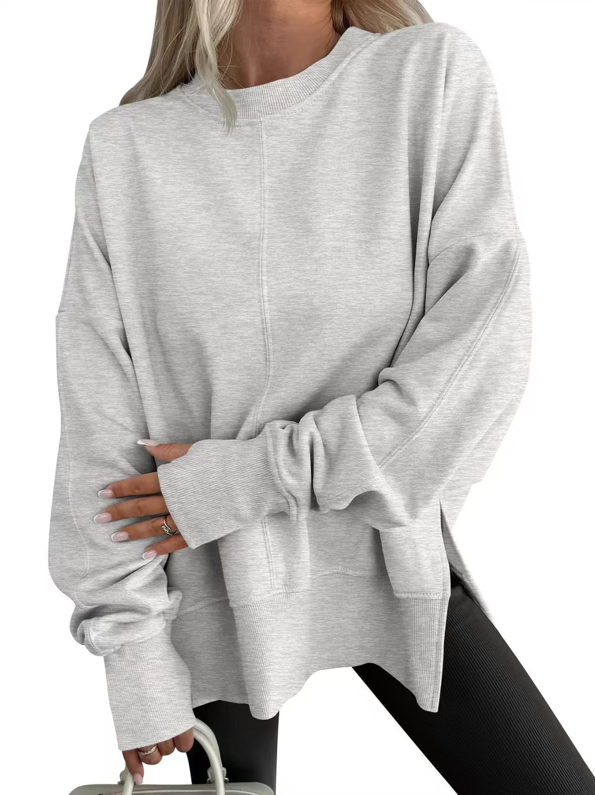 Women's Comfortable Long-Sleeve Sweater with Side Slits