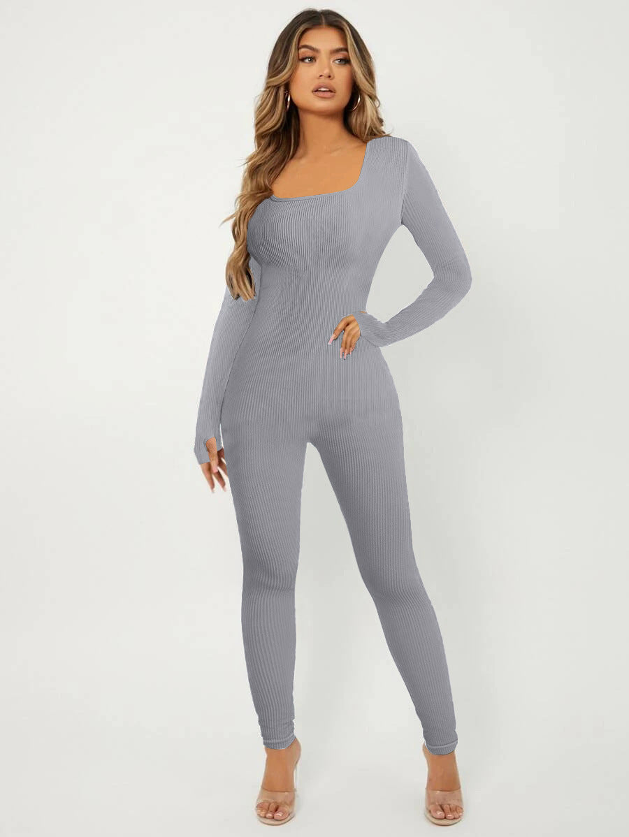 Women's Long-Sleeve Ribbed Jumpsuit