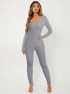 Women's Long-Sleeve Ribbed Jumpsuit