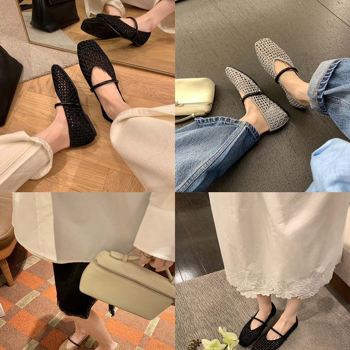 Women's Ballet Flats with Elegant Strap and Airy Mesh Structure