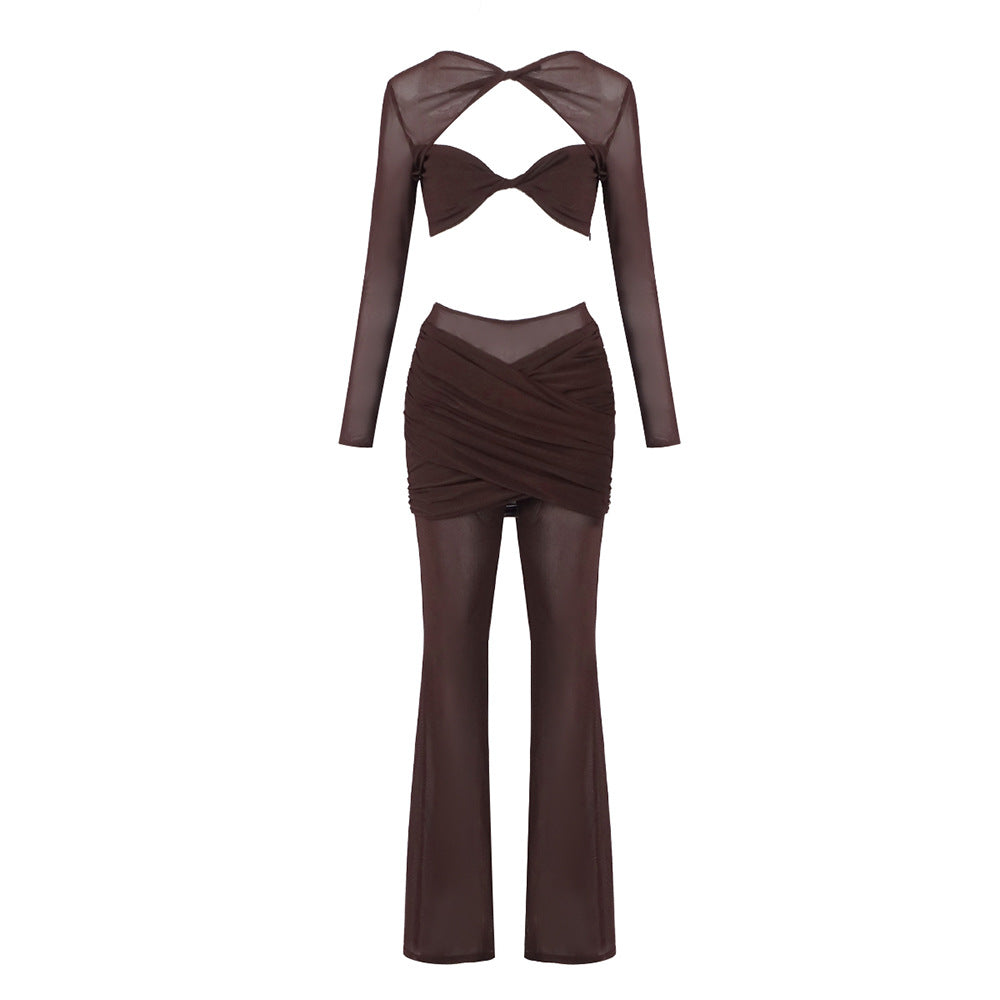 Elegant Crop Top and Wide-Leg Trouser Set