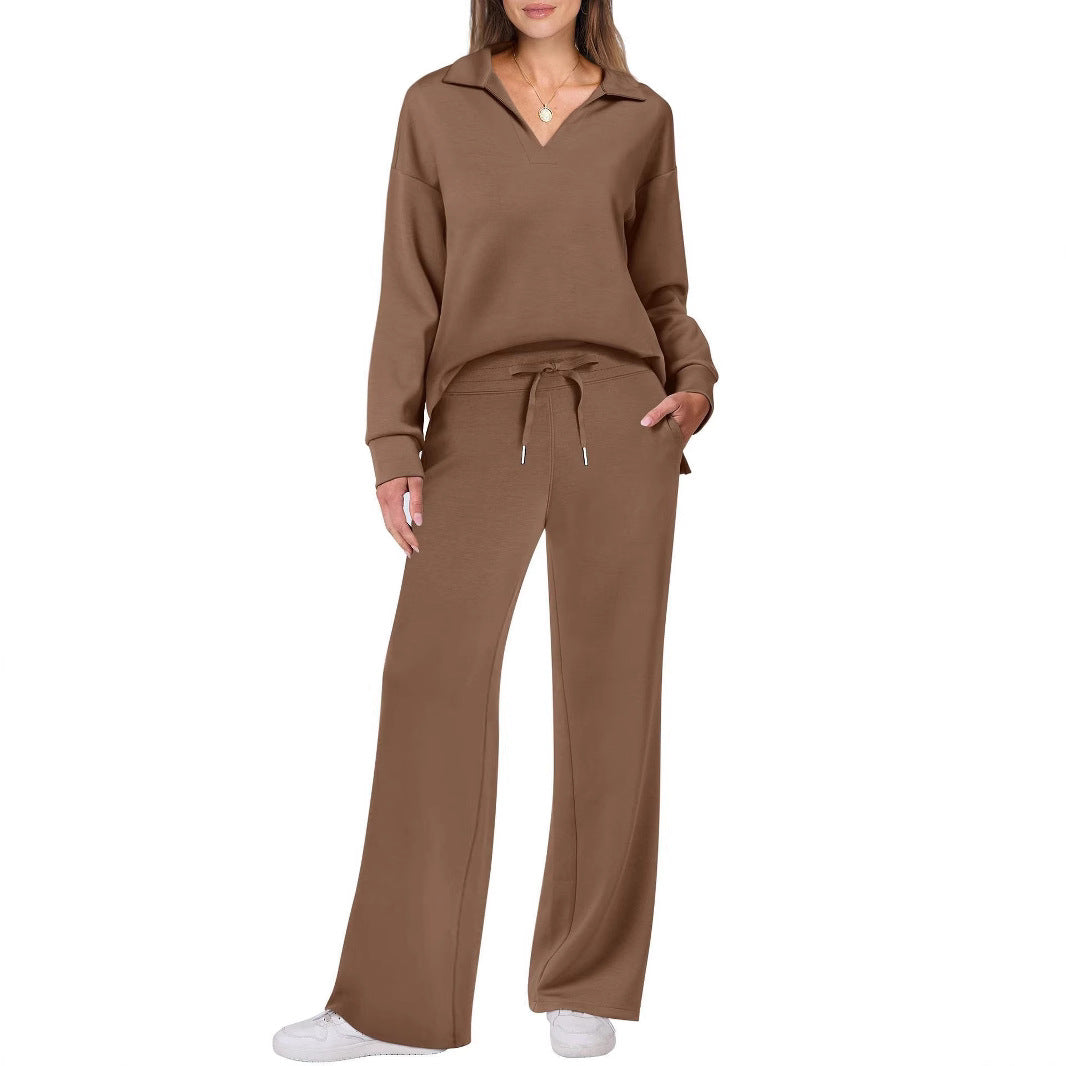 Women's Comfortable Leisure Suit with V-Neck and Loose Fit