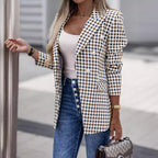 Women's Elegant Plaid Blazer with Double Buttons