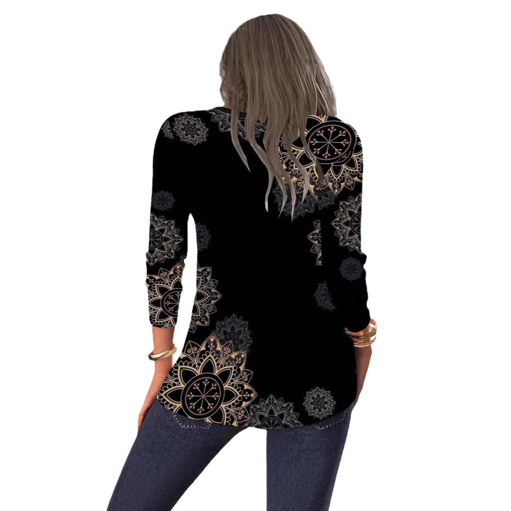 Women's Floral Blouse with V-Neck
