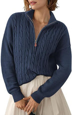 Women's Chunky Knit Sweater with Mock Neck and Half-Zip