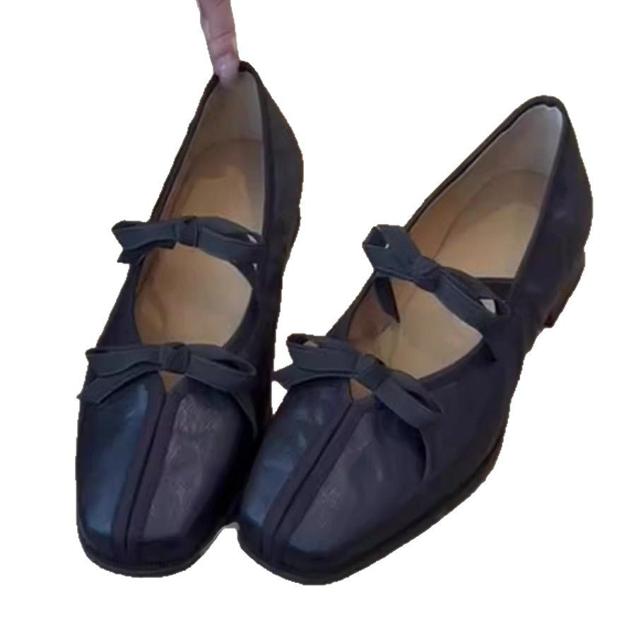 Women's Ballet Flats with Bow Detail and Leather Upper