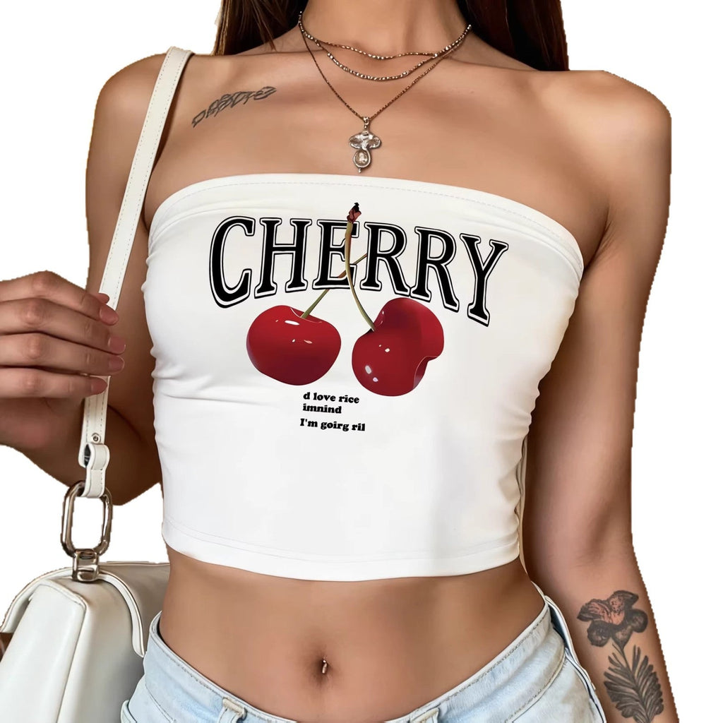 Women's Bandeau Top with Cherry Motif