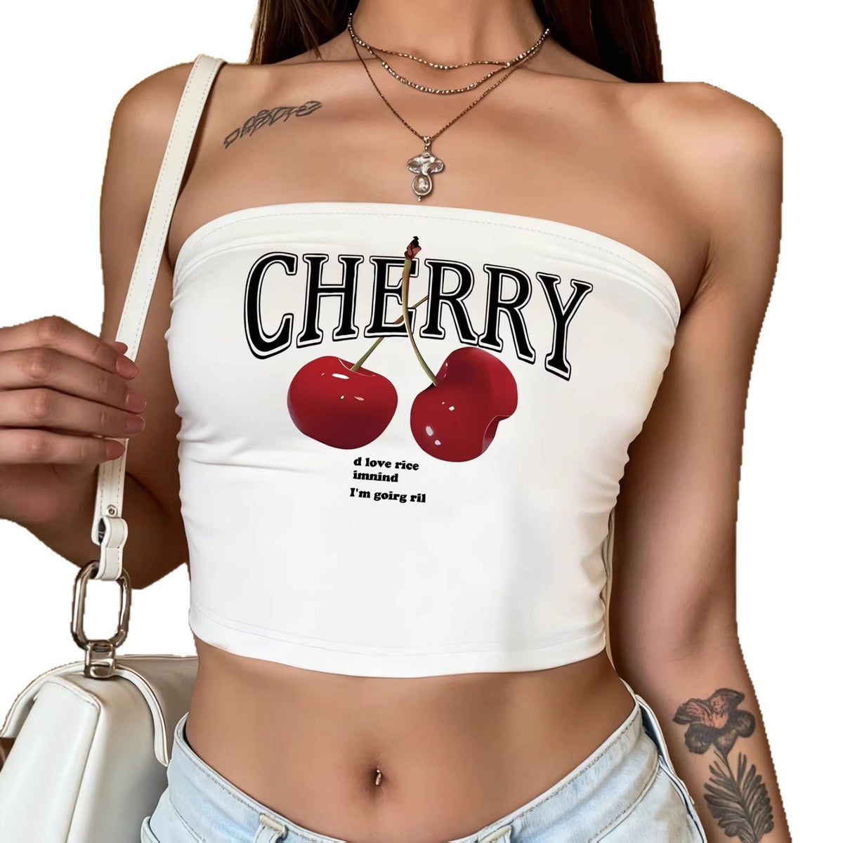 Women's Bandeau Top with Cherry Motif