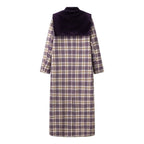 Women's Plaid Trench Coat with Luxurious Velour Details