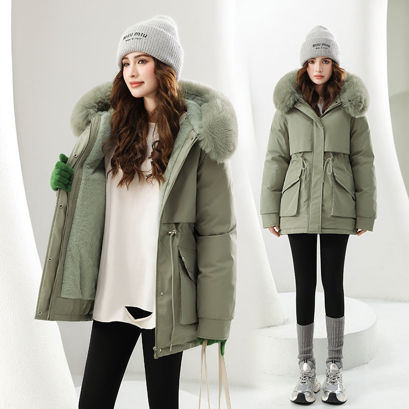 Women's Fashionable Winter Jacket with Detachable Hood and Faux Fur