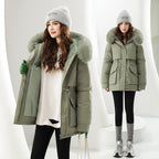 Women's Fashionable Winter Jacket with Detachable Hood and Faux Fur