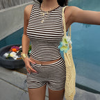 Women's Striped Cropped Top and Shorts Set