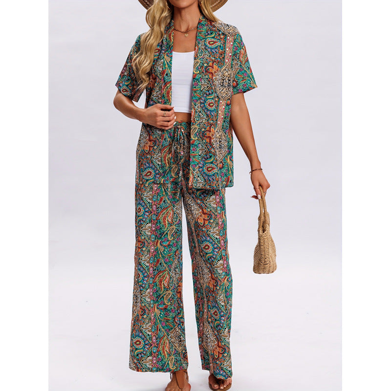 Women's Short-Sleeve Overall with Ruffle Details and Tie Belt