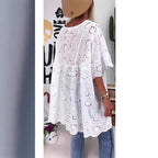 Women's Blouse with Floral Embroidery and Wide Sleeves