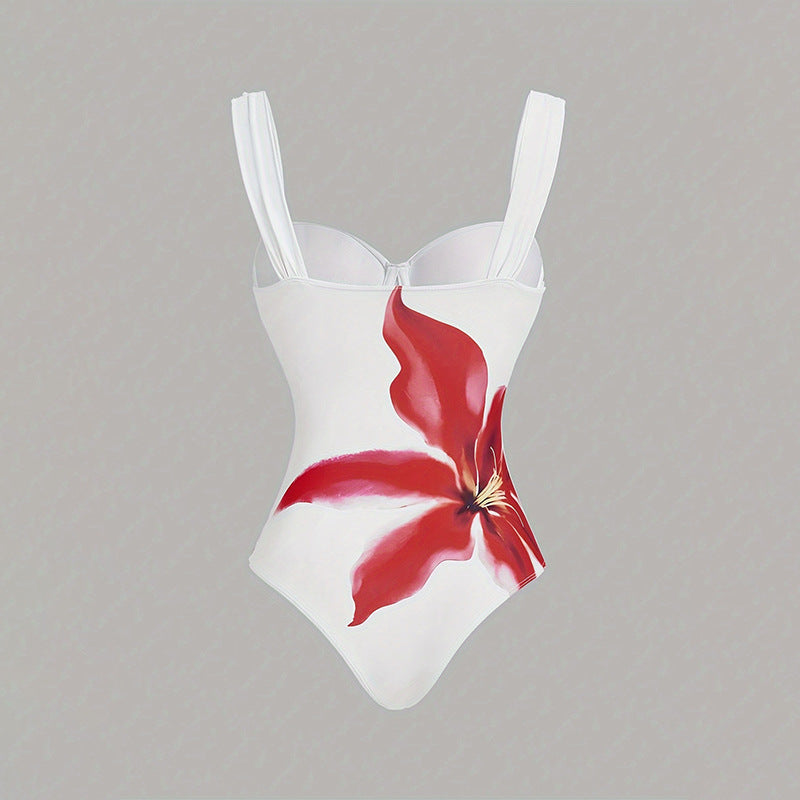 Women's Swimwear Set with Floral Top and Elegant Wrap Skirt