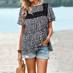 Women's Floral Blouse with Lace Trim