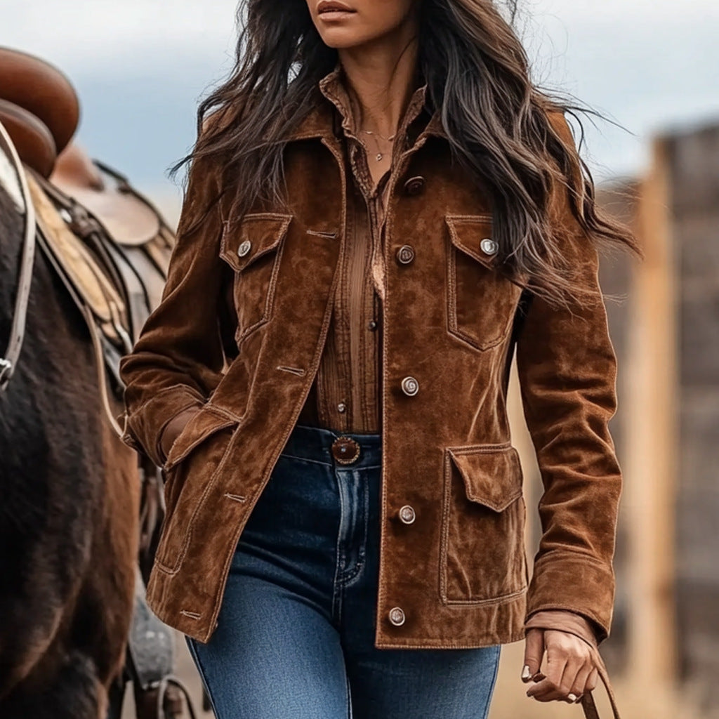 Women's Vegan Leather Jacket with Pockets
